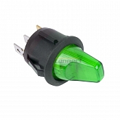 Выключатель клавишный круглый 12V 16А (3с) ON-OFF зеленый  с подсветкой  REXANT