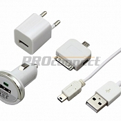 Комплект СЗУ, АЗУ, кабель miniUSB-USB, переходник microUSB 30 pin белый