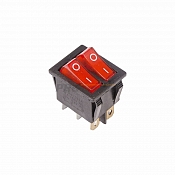 Выключатель клавишный 250V 15А (6с) ON-OFF красный  с подсветкой  ДВОЙНОЙ  REXANT