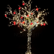 Светодиодное дерево "Яблоня", высота 1.2м, 8 красных яблок, ТЕПЛЫЙ БЕЛЫЙ светодиоды, IP 65, понижающий трансформатор в комплекте, NEON-NIGHT