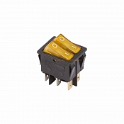 Выключатель клавишный 250V 15А (6с) ON-OFF желтый  с подсветкой  ДВОЙНОЙ  REXANT