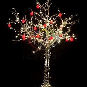 Светодиодное дерево "Яблоня", высота 1.5м, 10 красных яблок, ТЕПЛЫЙ БЕЛЫЙ светодиоды, IP 65, понижающий трансформатор в комплекте, NEON-NIGHT
